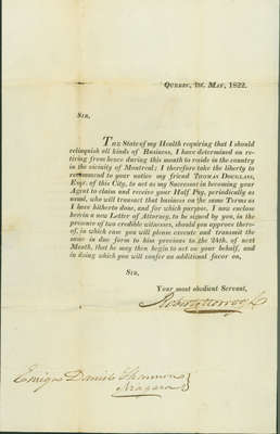 Notice of Change in Reparation Agent- Quebec 1 May 1822