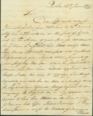 Letter Regarding an Affidavit discussing the Half Pay of Daniel Shannon, Ensign- June 13, 1820