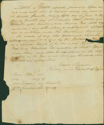 Oath of Employment History by Daniel Shannon- 1820