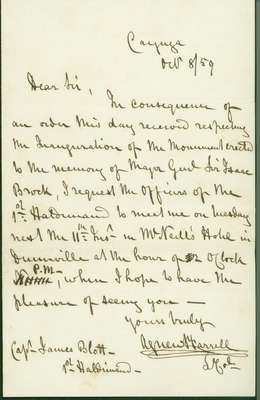 Letter to James Blott Regarding the Brock Monument- October 1859