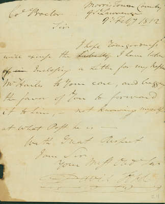 Letter from David Todd to Colonel Proctor, Commanding Officer of the 41st Regiment- 9 Feb 1812