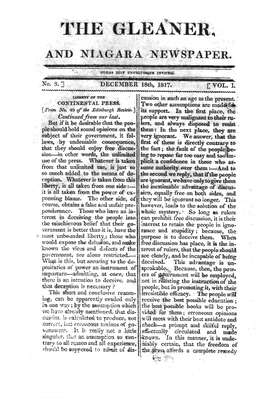 The Gleaner and Niagara Newspaper, December 18th, 1817