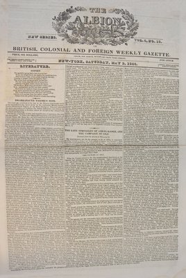 The Albion, or British, Colonial and Foreign Weekly Gazette Vol. 5, No. 18- May 2, 1846.  Article on Major General Isaac Brock and the 41st Regiment on the second (reverse) page.