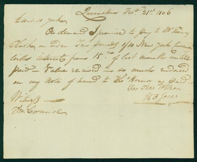 Wilson - Jones Promissory Note, 1806