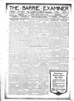 Barrie Examiner, 15 Aug 1918