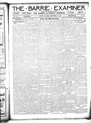 Barrie Examiner, 19 Sep 1918