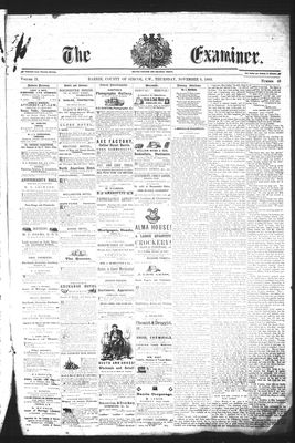 Barrie Examiner, 9 Nov 1865