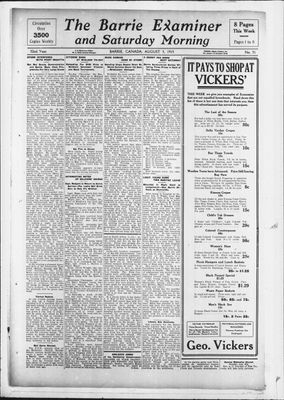 Barrie Examiner, 5 Aug 1915