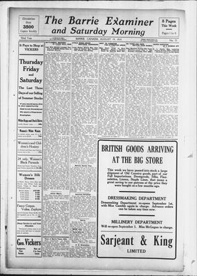 Barrie Examiner, 19 Aug 1915