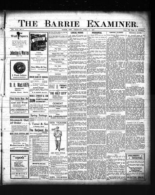 Barrie Examiner, 26 Apr 1906: Barrie Historical Newspaper Archive