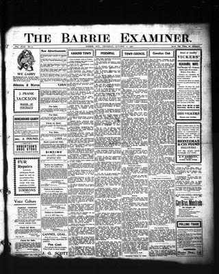 Barrie Examiner, 10 Oct 1907