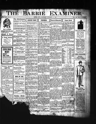 Barrie Examiner, 12 Dec 1907