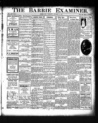 Barrie Examiner, 12 Nov 1908