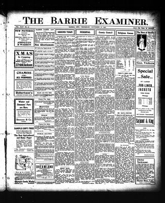 Barrie Examiner, 26 Nov 1908