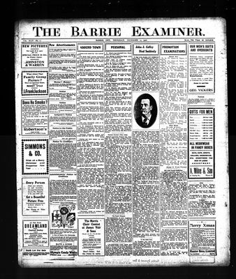 Barrie Examiner, 24 Dec 1908