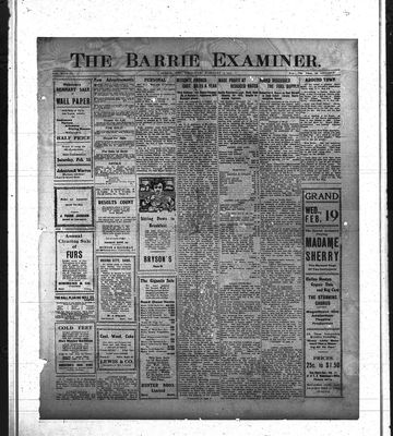 Barrie Examiner, 13 Feb 1913