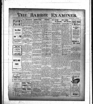 Barrie Examiner, 6 Nov 1913