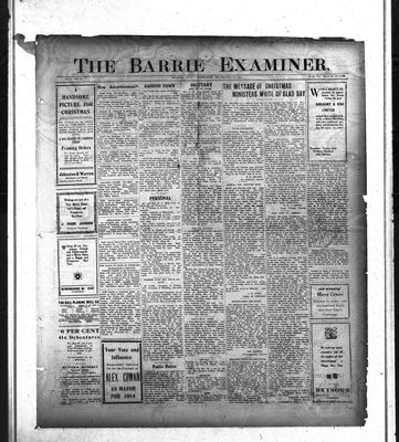 Barrie Examiner, 25 Dec 1913