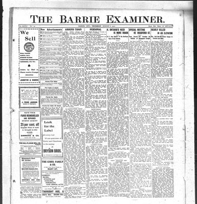 Barrie Examiner, 8 Aug 1912