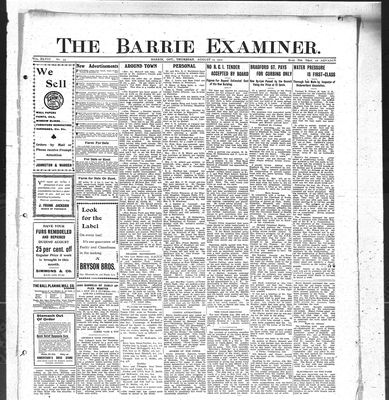 Barrie Examiner, 15 Aug 1912