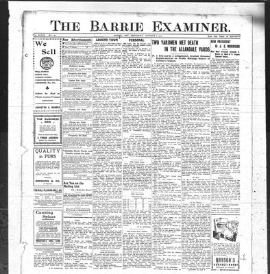 Barrie Examiner, 3 Oct 1912