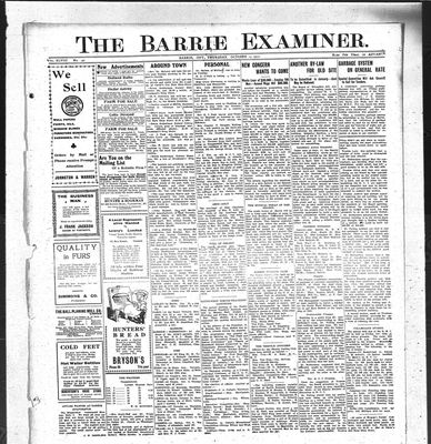 Barrie Examiner, 17 Oct 1912