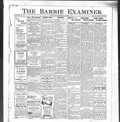 Barrie Examiner, 31 Oct 1912
