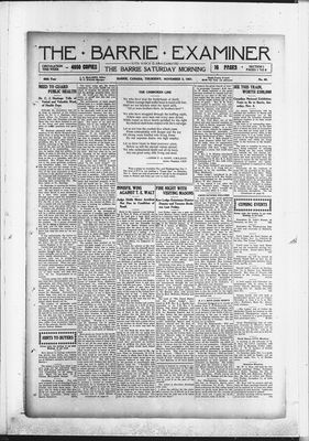 Barrie Examiner, 3 Nov 1921