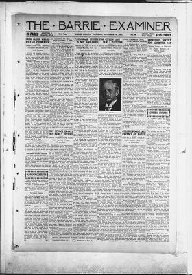 Barrie Examiner, 16 Nov 1922