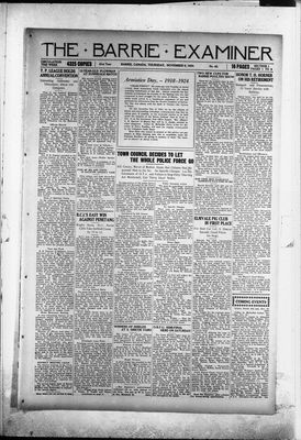 Barrie Examiner, 6 Nov 1924