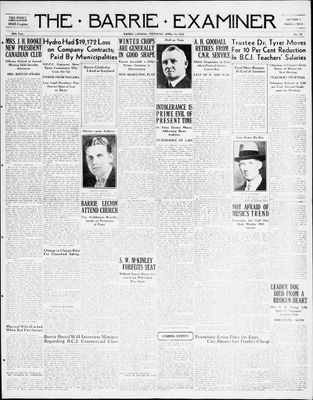 Barrie Examiner, 14 Apr 1932