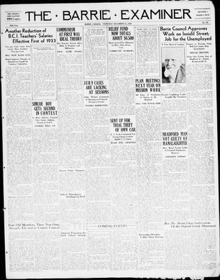 Barrie Examiner, 15 Dec 1932