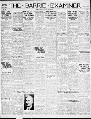 Barrie Examiner, 25 May 1933