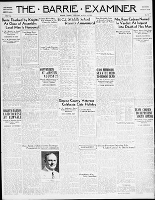 Barrie Examiner, 17 Aug 1933