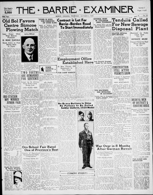 Barrie Examiner, 5 Oct 1939