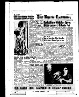 Barrie Examiner, 30 Sep 1957