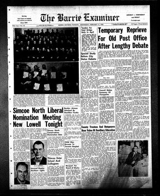 Barrie Examiner, 12 Feb 1958