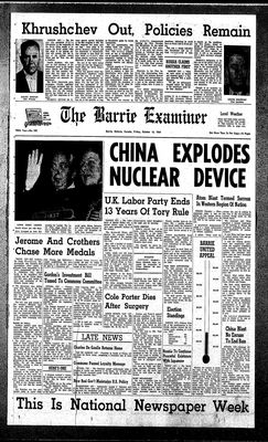 Barrie Examiner, 16 Oct 1964