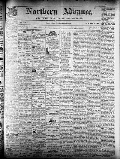 Northern Advance, 27 Aug 1874