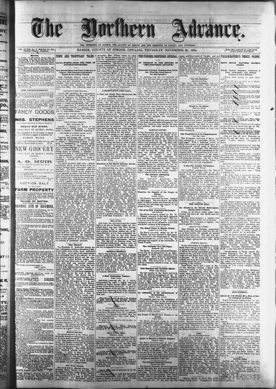 Northern Advance, 20 Nov 1884