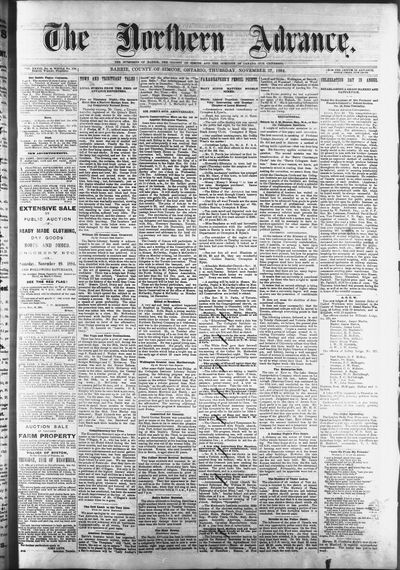 Northern Advance, 27 Nov 1884