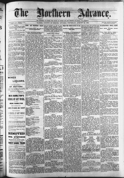 Northern Advance, 27 Aug 1885