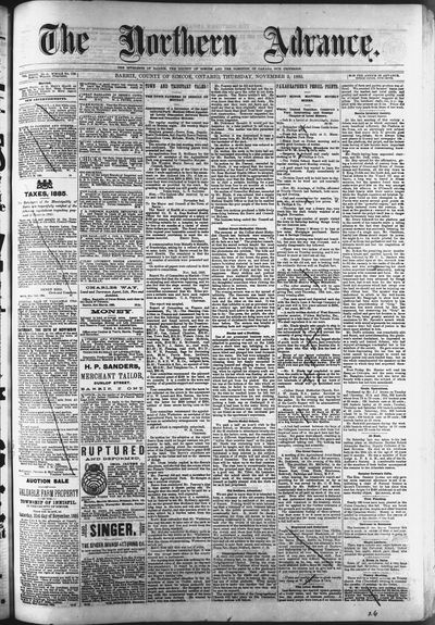 Northern Advance, 5 Nov 1885