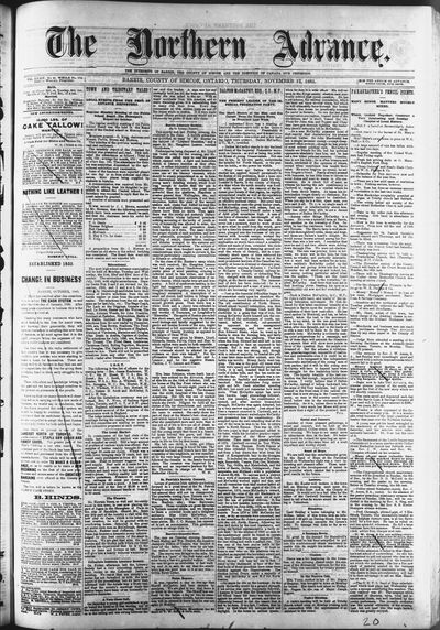 Northern Advance, 12 Nov 1885