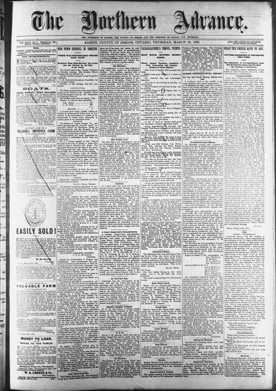 Northern Advance, 18 Mar 1886