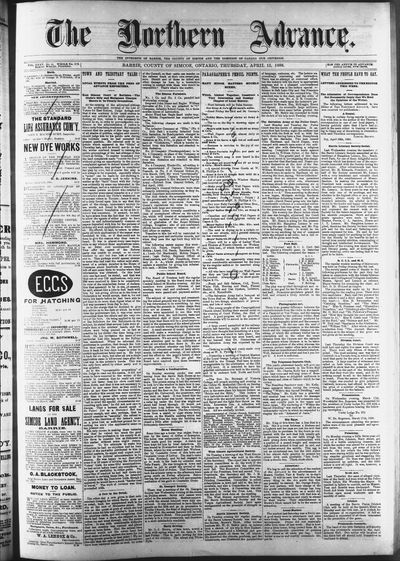 Northern Advance, 15 Apr 1886