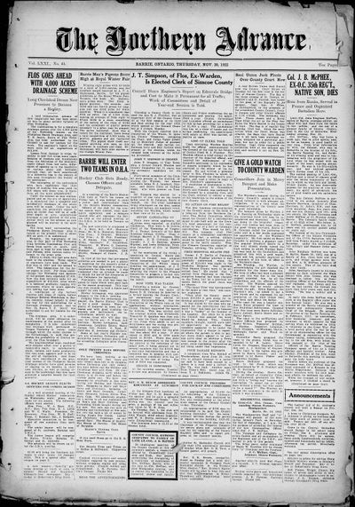 Northern Advance, 30 Nov 1922