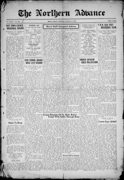 Northern Advance, 13 Jan 1927