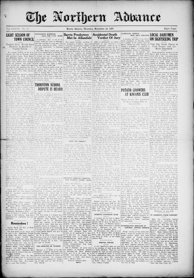 Northern Advance, 10 Nov 1927