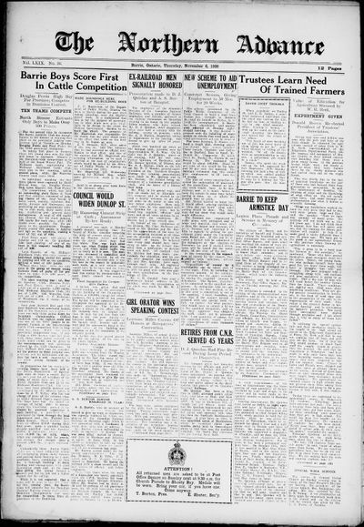 Northern Advance, 6 Nov 1930